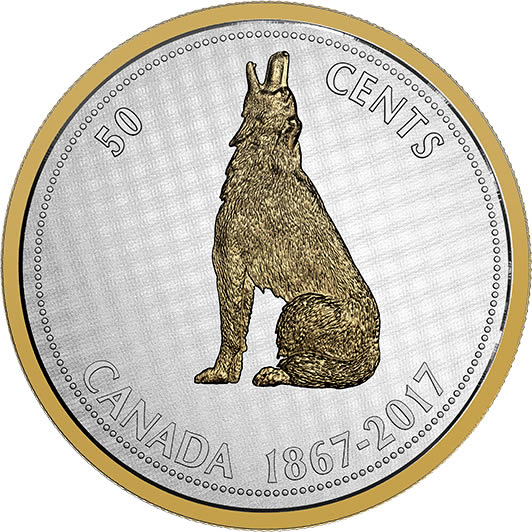 RCM-Back-In-Stock:-5-Oz.-Pure-Silver-Coin---Big-Coin-Series:-Alex-Colville:-50-Cent-Howling-Wolf