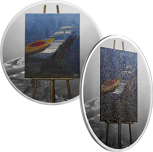 RCM-New-Release:-2017-1-Oz.-Pure-Silver-Coloured-Coin---En-Plein-Air:-A-Paddle-Awaits