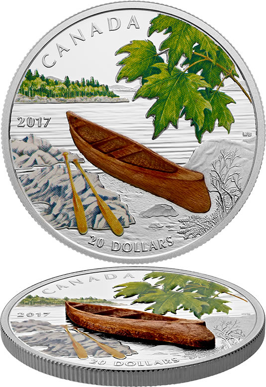 RCM-New-Release:-2017-1-Oz.-Pure-Silver-Coloured-Coin---Canoe-To-Tranquil-Times