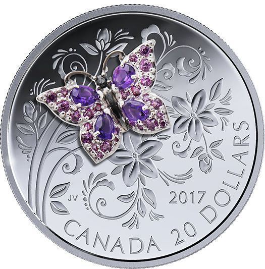 RCM-New-Release:-2017-1-Oz.-Pure-Silver-Coloured-Coin---Bejeweled-Bugs:-Butterfly