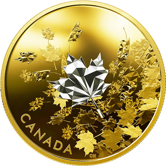 RCM-New-Release:-3-Oz.-Reverse-Gold-Plated-Pure-Silver-Coin---Whispering-Maple-Leaves