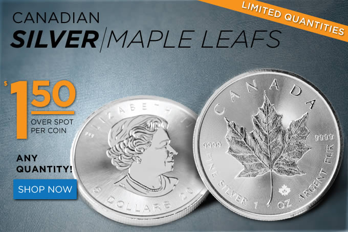 Golden-Eagle-Coin-Sale:-Silver-Maple-Leaf-1-Oz-Uncirculated---$1.50-Over-Spot