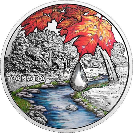 RCM-New-Release:-2017-Silver-Coin-With-Swarovski-Crystal---Jewel-Of-The-Rain:-Sugar-Maple-Leaves