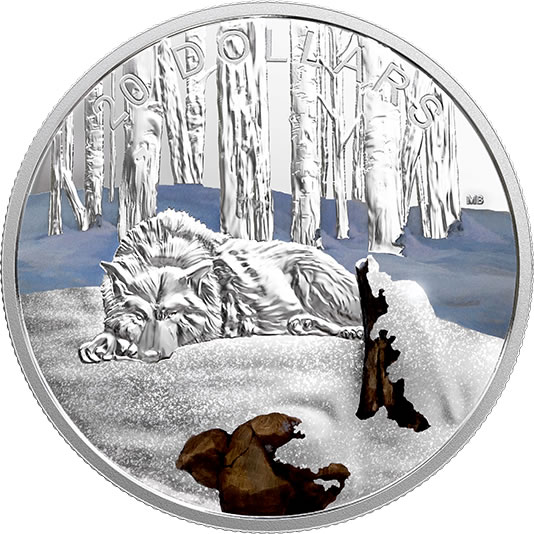 RCM-New-Release:-2017-1-Oz.-Pure-Silver-Coloured-Coin---Glistening-North:-Arctic-Wolf