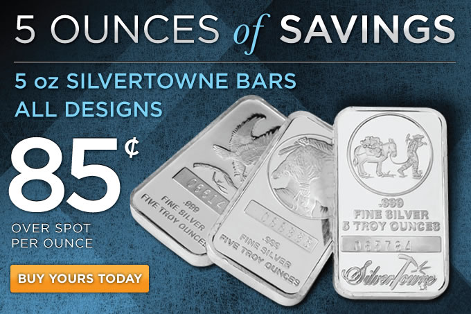 Golden-Eagle-Coin-Sale:-All-5-Oz-Silvertowne-Bars-On-Sale!