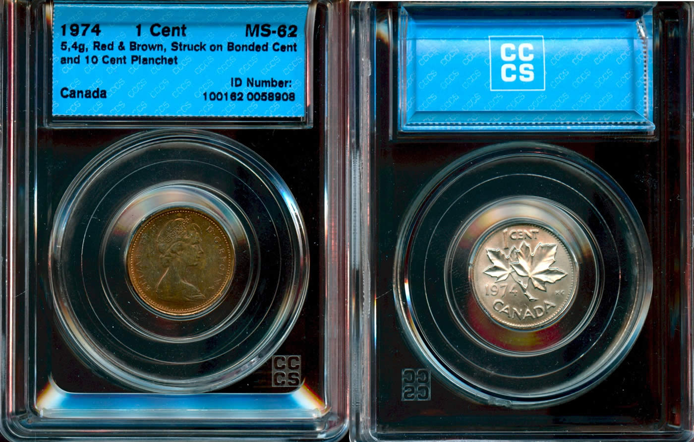 1974-Cent-Struck-On-Bonded-Cent-And-10-Cent-Planchet,-Questionable-Auction-Item