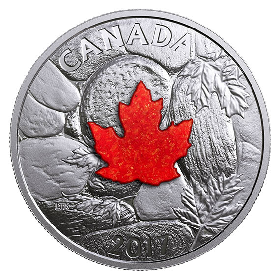RCM-New-Release:-2017-1-Oz.-Pure-Silver-Coin---Majestic-Maple-Leaves-With-Drusy-Stone