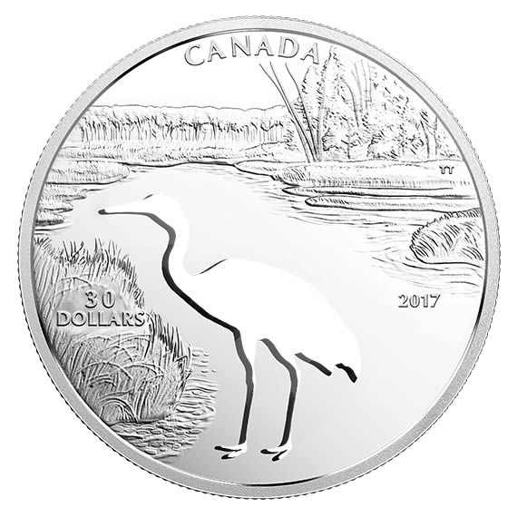 RCM-New-Release:-2017-1.7-Oz.-Pure-Silver-Coin---Endangered-Animal-Cutout:-Whooping-Crane
