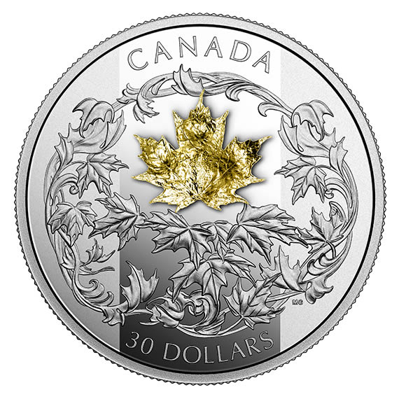 RCM-New-Release:-2018-2-Oz.-Pure-Silver-Coin---Canada:-Golden-Maple-Leaf