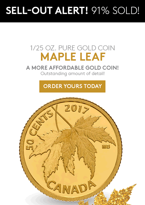 Sellout-Alert:-91%-Sold!-2017-1/25-Oz.-Pure-Gold-Coin---Maple-Leaf