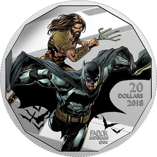 RCM-New-Release:-2018-1-Oz.-Pure-Silver-Coloured-Coin---The-Justice-League:-Batman-And-Aquaman