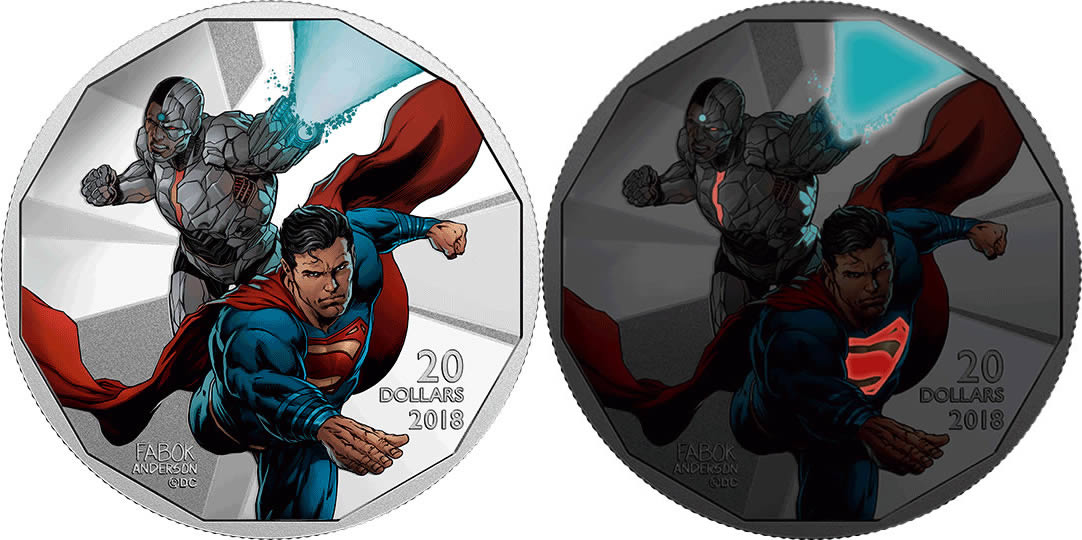 RCM-New-Release:-2018-1-Oz.-Pure-Silver-Coloured-Coin---The-Justice-League:-Cyborg-And-Superman