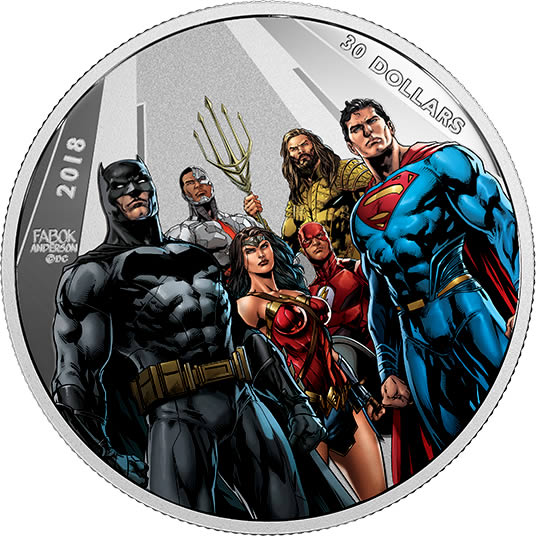 RCM-New-Release:-2018-2-Oz.-Silver-Coloured-Coin---Justice-League:-The-World�s-Greatest-Super-Heroes