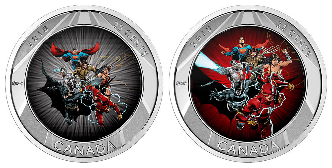 RCM-New-Release:-2018-3-D-Coin-And-Two-Trading-Cards---The-Justice-League