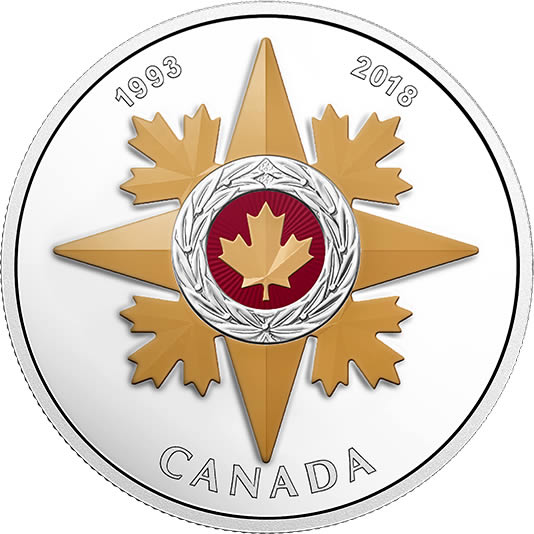 RCM-New-Release:-2018-1-Oz-Pure-Silver-Coloured-Coin---Canadian-Honours:-25th-Anniversary-Of-The-Sta