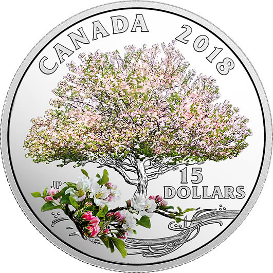 RCM-New-Release:-2018-Pure-Silver-Coloured-Coin---Celebration-Of-Spring:-Apple-Blossoms