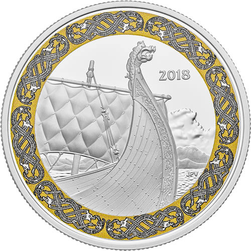 RCM-New-Release:-2018-1-Oz.-Pure-Silver-Coloured-Coin---Norse-Figureheads:-Dragon's-Sail