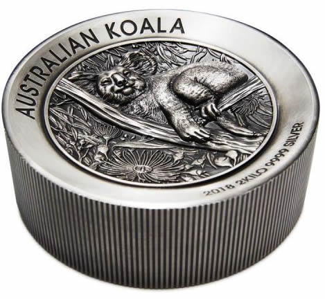 Perth-Mint-Video:-Super-Impressive-Australian-Koala-2018-2-Kilo-Silver-High-Relief-Antiqued-Coin