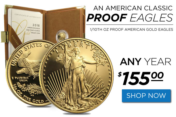 Golden-Eagle-Coin-Sale:-1/10th-Oz-Proof-American-Gold-Eagles---$155-Any-Year!