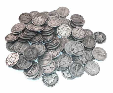 90%-Silver-Special:-90%-Silver-Mercury-Dimes-100-Pieces-99�-Over-Spot