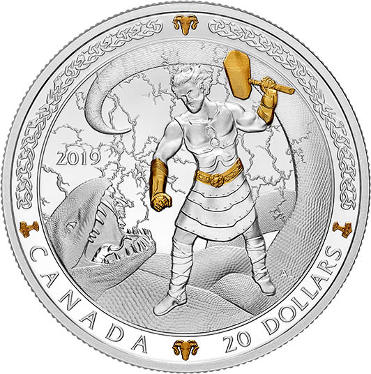 RCM-New-Release:-2019-1-Oz.-Pure-Silver-Gold-Plated-Coin---Norse-Gods:-Thor