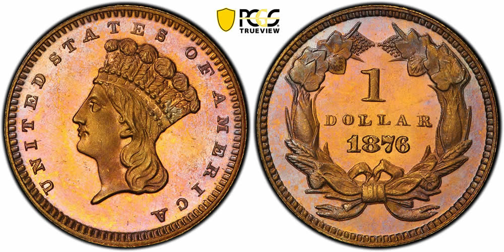 Toned-1876-Proof-Gold-Dollar-PCGS-PR-65-CA