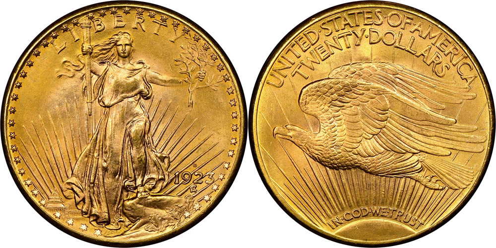Coin-Of-The-Day---1923-D-$20-Gold-Double-Eagle-Mint-State