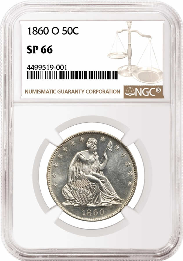 1915-S-Panama-Pacific-Exposition-Octagonal-$50-/--1860-O-Seated-Liberty-Half-Dollar