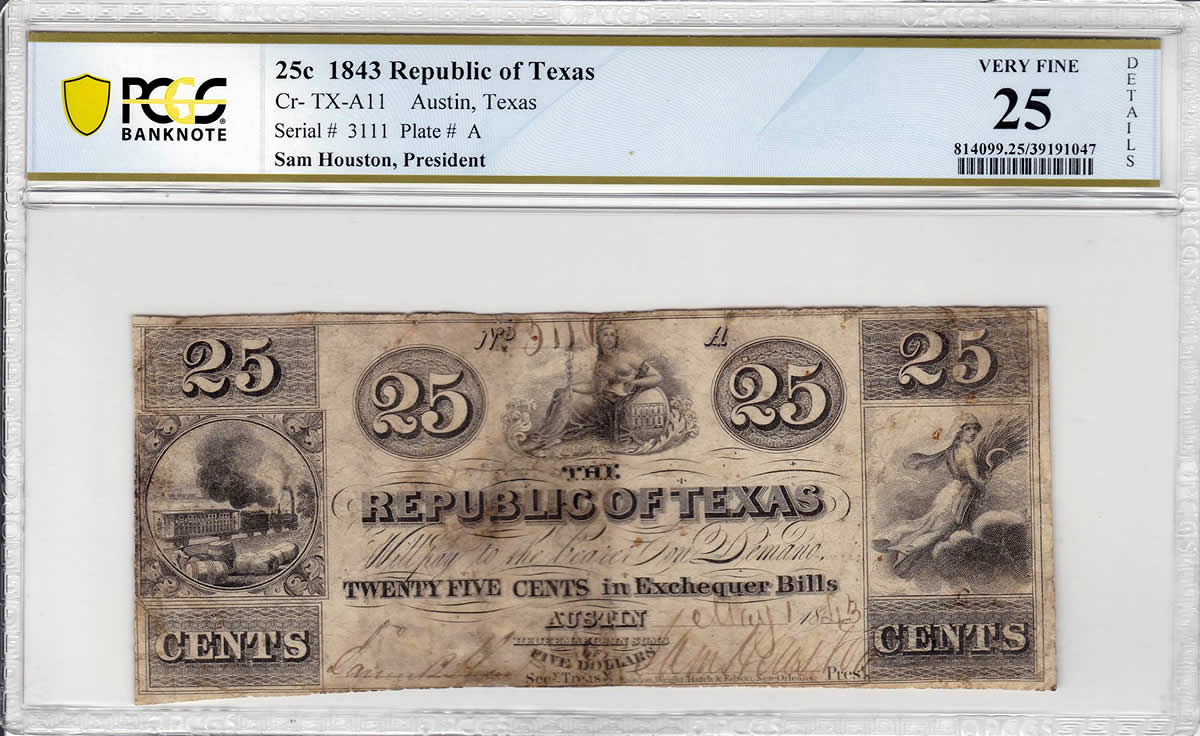 Republic-Of-Texas-1843-25¢-Exchequer-Bill