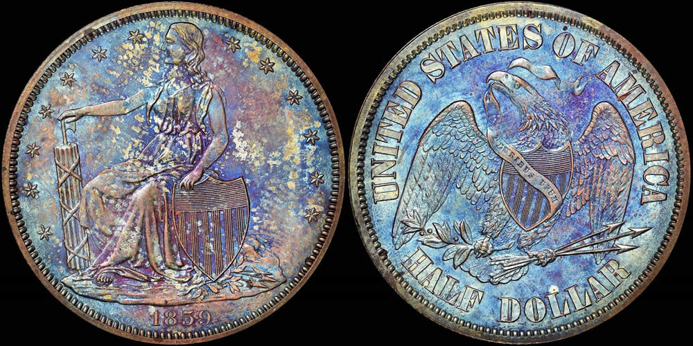 Judd-236-Rainbow-Toned-Pattern-Seated-Liberty-Half-Dollar