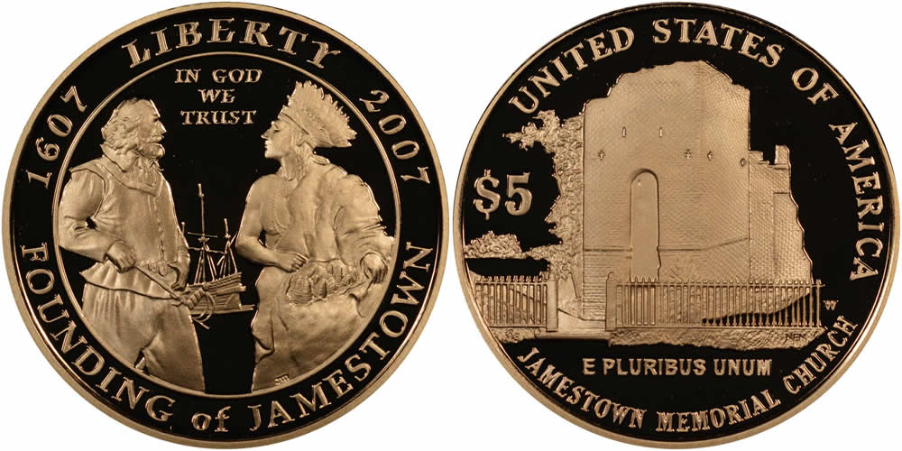 2007-W-Jamestown-Anniversary-$5-Gold-Commemorative-For-The-400th-Anniversary