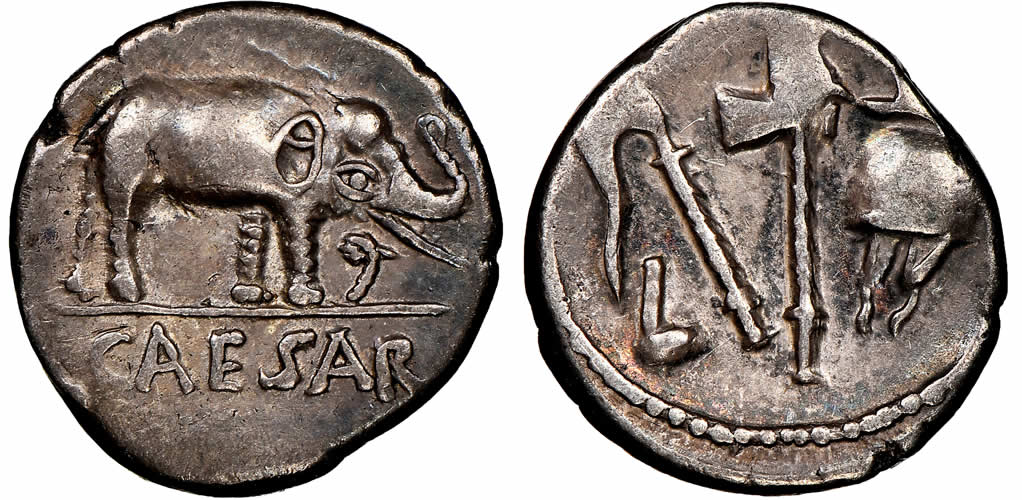Julius-Caesar,-As-Dictator,-Silver-Denarius-Has-Been-Certified-Choice-VF-4/5---4/5-By-NGC