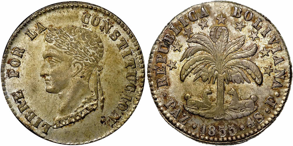 Bolivia-1855-LA-Paz-Head-Silver-Four-Soles