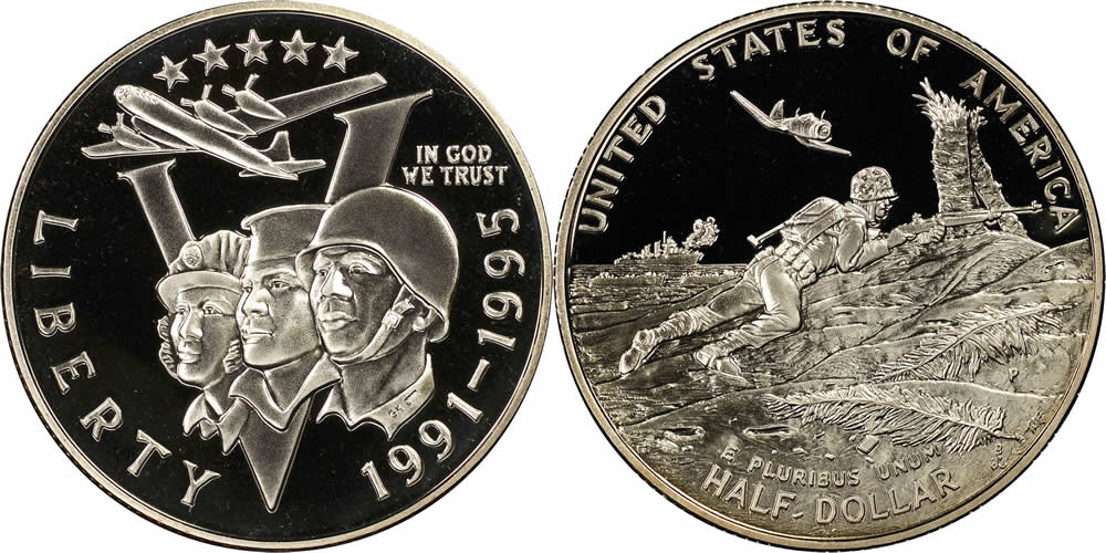 Daily-Coin:-1991-1995-P-Proof-World-War-2-Anniversary-Half-Dollar