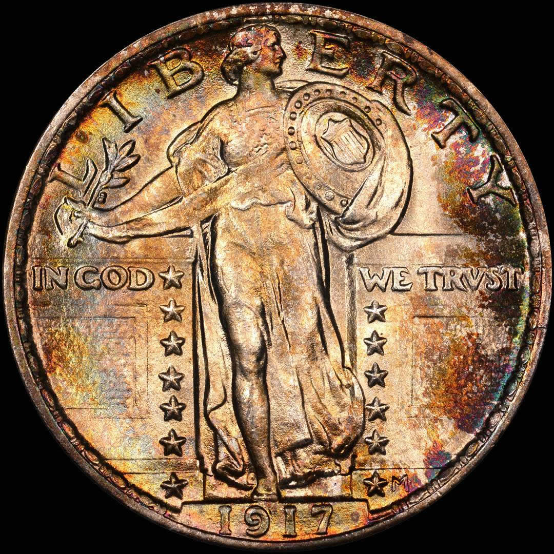 Eye-Candy:-1917-Standing-Liberty-Quarter-NGC-MS-67-Full-Head-Rainbow-Toned