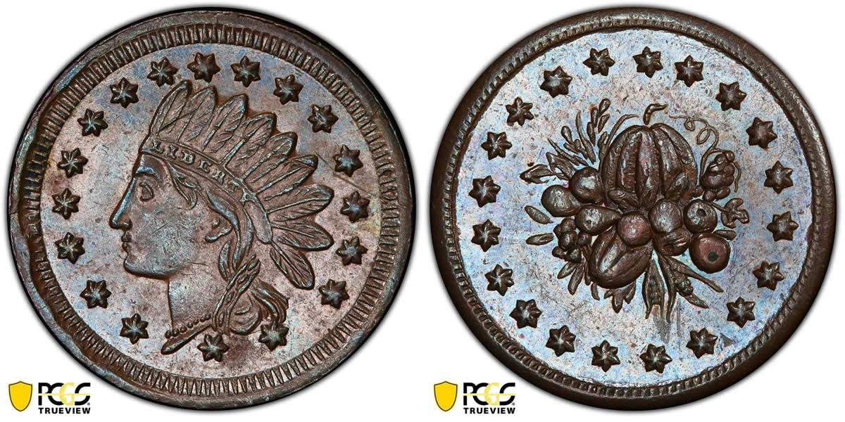 Eye-Candy:-1863-Copper-Fruits-&-Vegetables-Patriotic-Civil-War-Token-F-84/444A-PCGS-MS-61BN