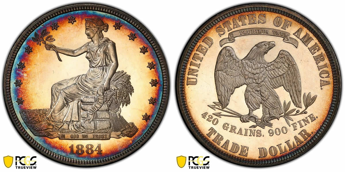 Eye-Candy:-1884-Trade-Dollar-PR-64+-Cam-Rainbow-Toned