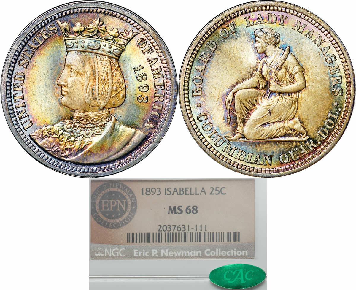 Toner-Tuesday:-1893-Isabella-Quarter-PCGS-MS-68