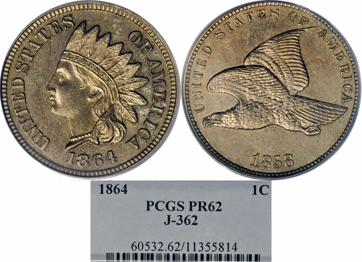 Mule-Monday:-1864-Indian-Cent-/-1858-Flying-Eagle-Cent-Mule,-Judd-362,-Pollock-428,-PCGS-PR-62