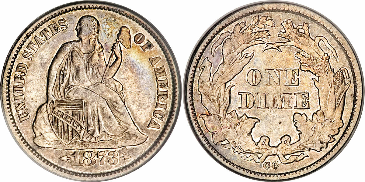 1873 CC  Seated Liberty Dime 1873 Seated Liberty Dime With Arrows