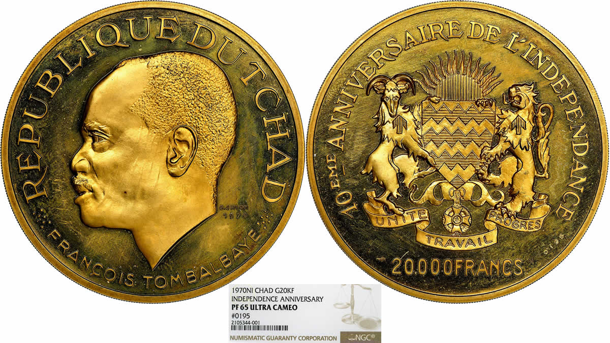 Country-Of-The-Day:-Chad,-1970-Ni-20000-Francs-ND-Republic-Gold-Proof-Independence-Anniversary-PR-65