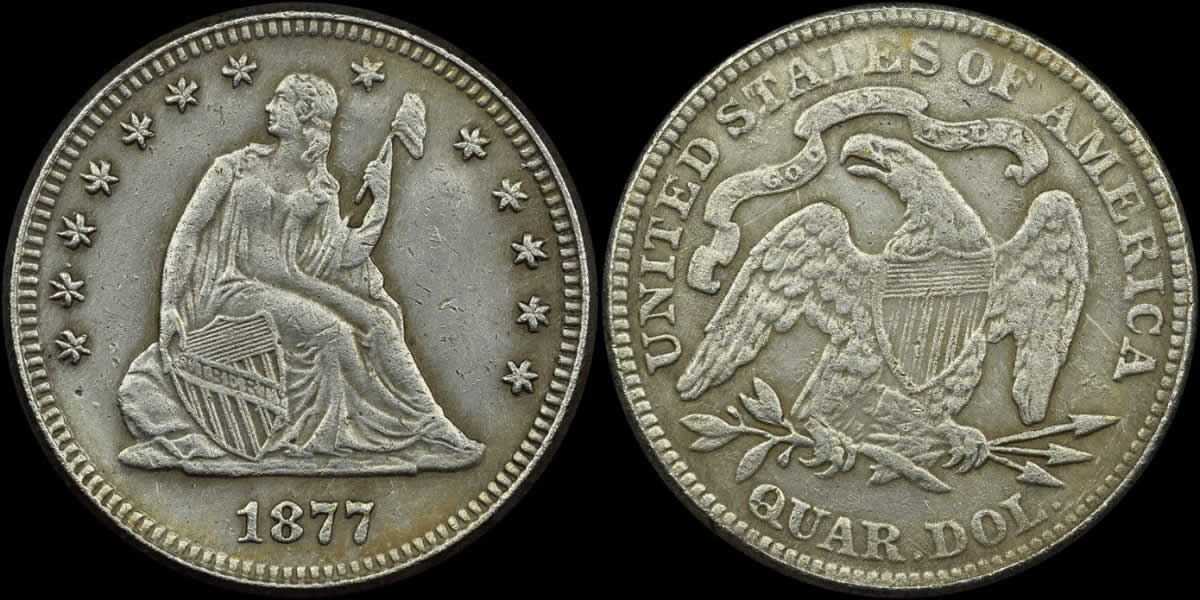 Counterfeit-Detection:-1877-Seated-Liberty-Quarter