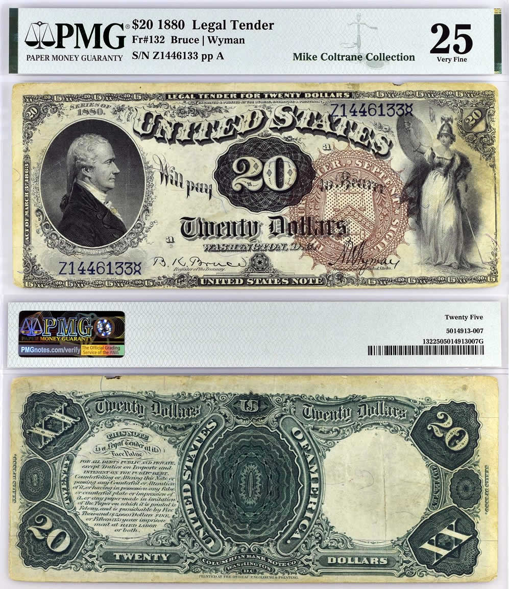 PMG-Note-Of-The-Month-02/21-:-US-1880-Fr132-Bruce-/-Wyman-$20-Legal-Tender