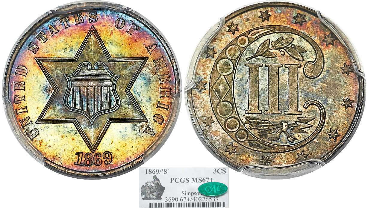 Three-Cent-Thursday:-1869/8-Three-Cent-Silver-PCGS-MS-67+-CAC