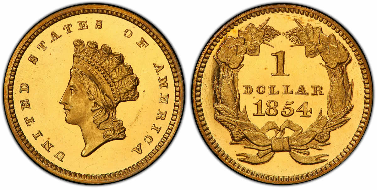 1854 Indian Princess Gold Dollar 1854 Gold Indian Princess Type 2 PCGS PR64+DCAM