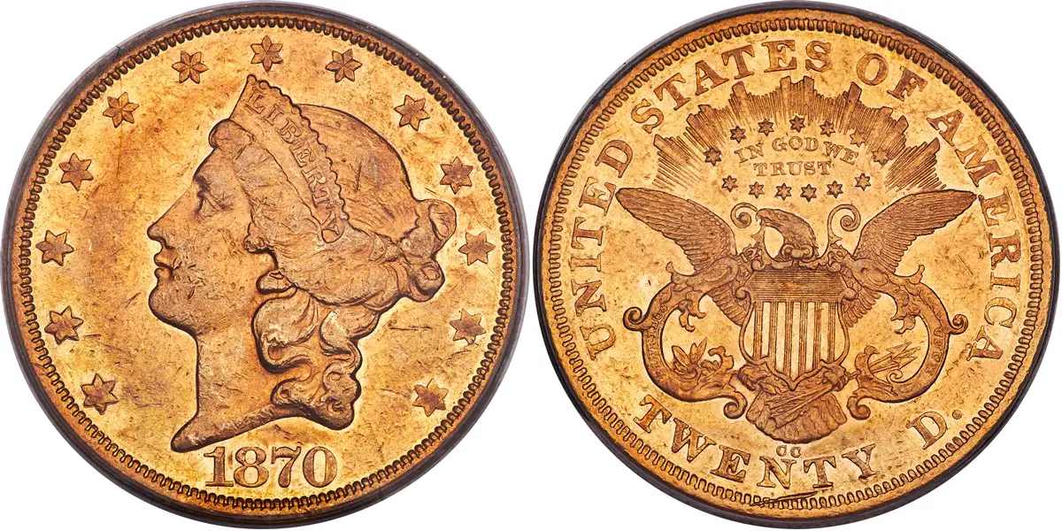 1870 CC Liberty Head Double Eagle 1870 CC Gold Double Eagle PCGS AU53 1870 CC Liberty Head Double Eagle 1870 CC Gold Double Eagle PCGS AU53