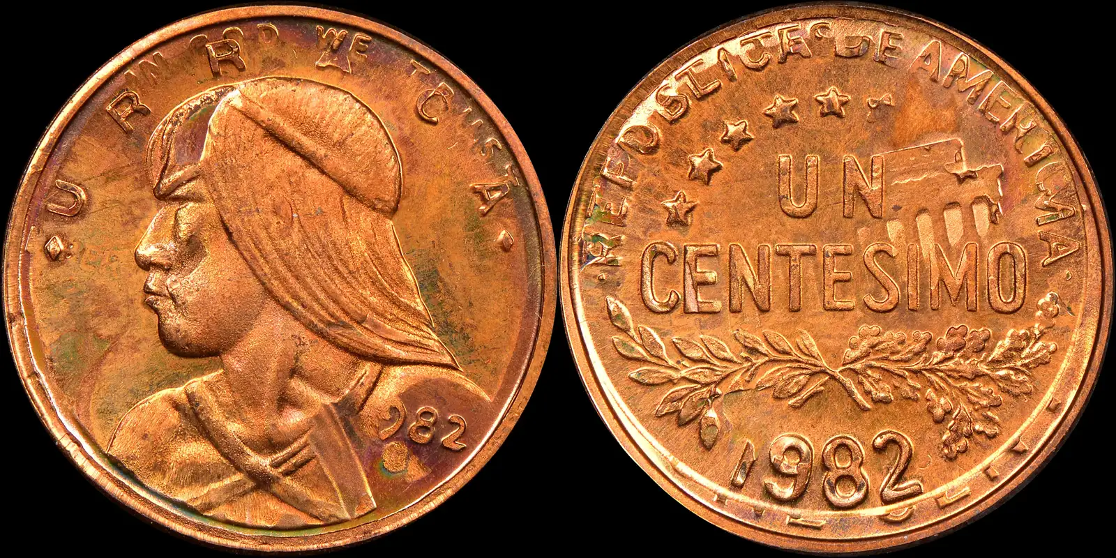 Panama-1982-Centesimo-Struck-Over-USA-1982-S-Proof-Cent-NGC-MS-66RB