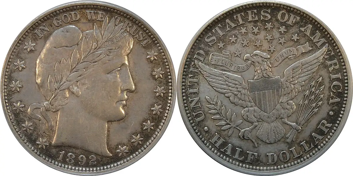 1892 Barber Half Dollar 1892 Barber Half Dollar PCGS AU50 1892 Barber Half Dollar 1892 Barber Half Dollar PCGS AU50