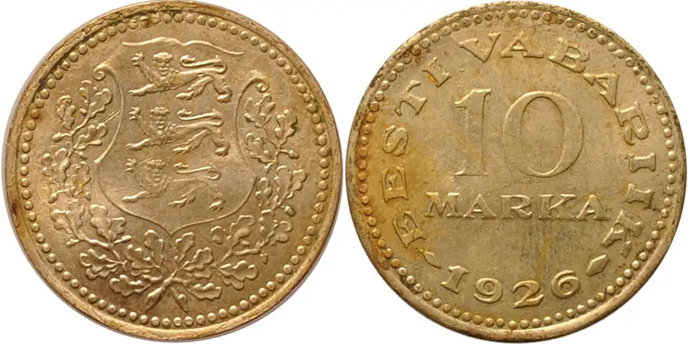 Counterfeit-Detection:-1926-Estonia-10-Marka-Struck-Over-1970-Russia-Rouble