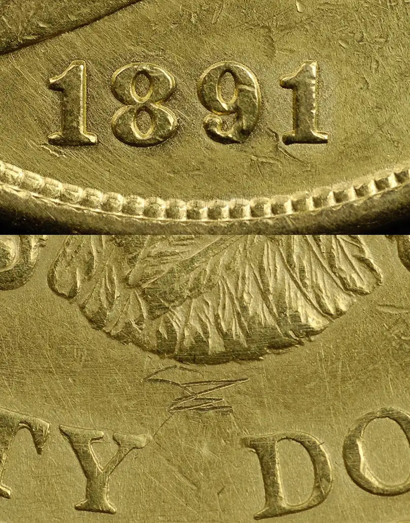 Counterfeit-Detection:-1891-Double-Eagle-Gold-$20